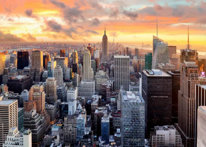 New York City skyline at sunset