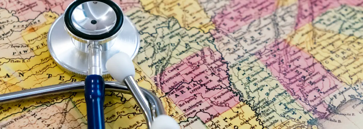 Stethoscope on top of map of the United States