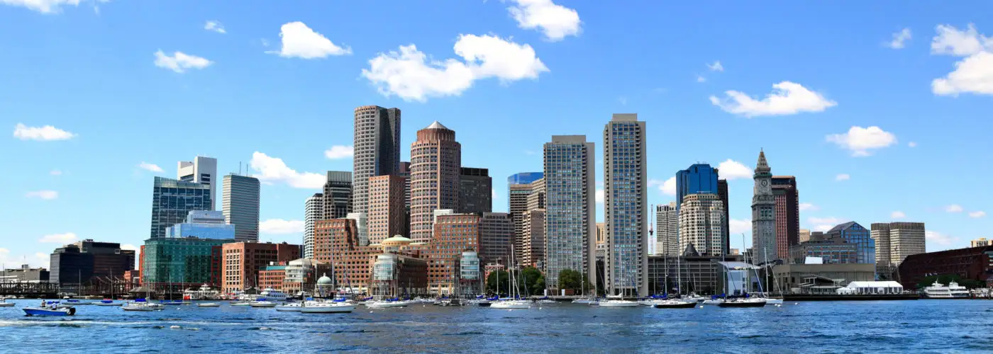 Boston skyline seen over the water