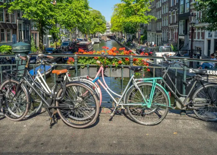 Bikes on bridge in Amsterdam