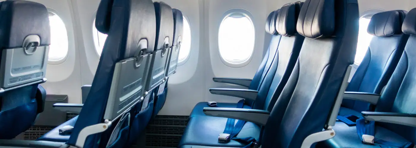 Empty rows of airplane seats