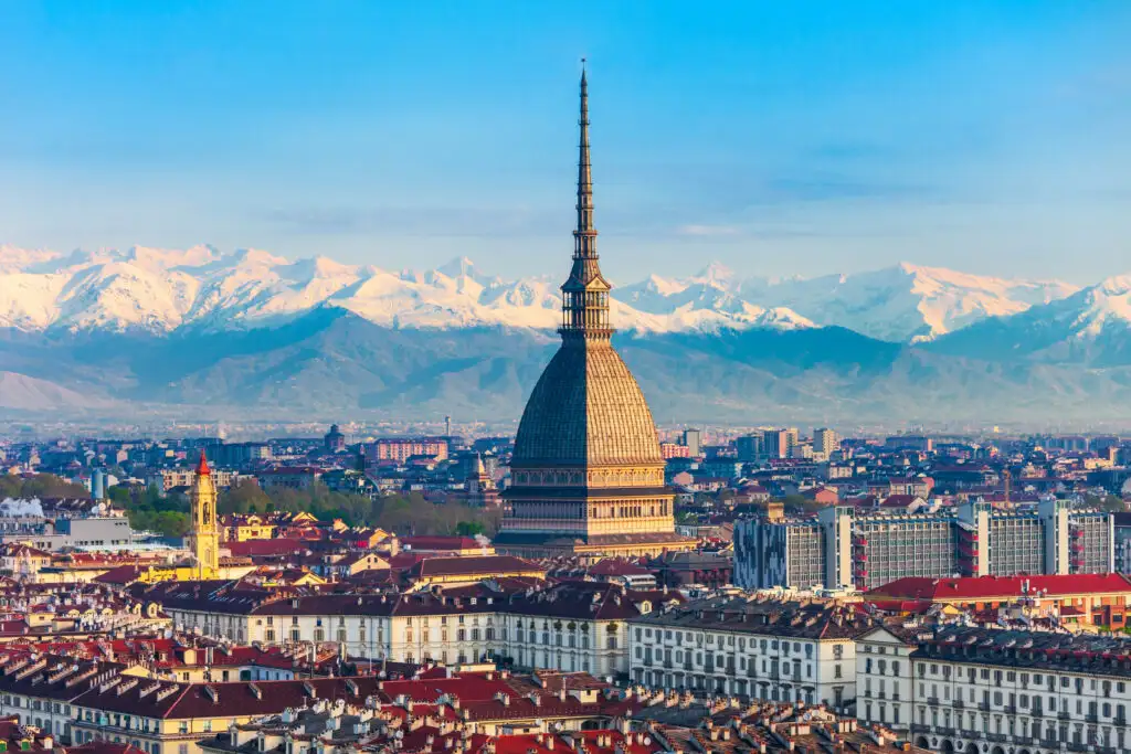 Aerial view of Mole Antonelliana in Turin, Italy