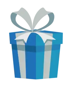 gift wrapped in blue wrapping paper with a silver ribbon