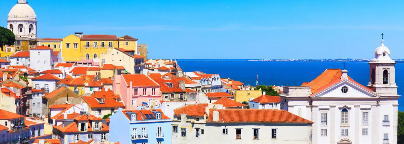 Skyline of Lisbon, Portugal overlooking the ocean