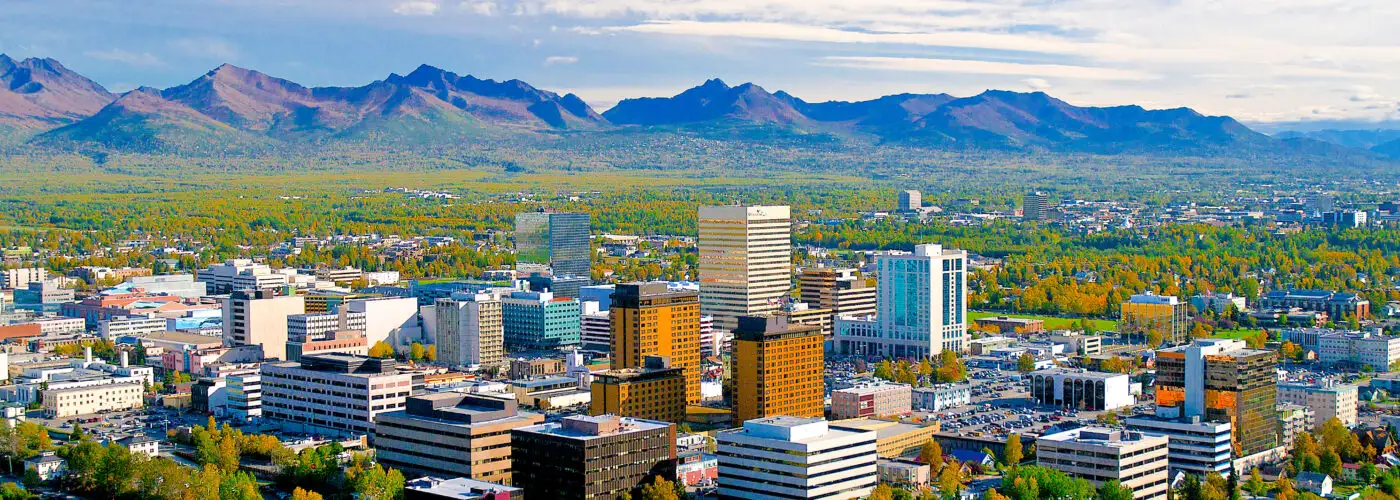 Skyline of Anchorage, Alaska on a clear day