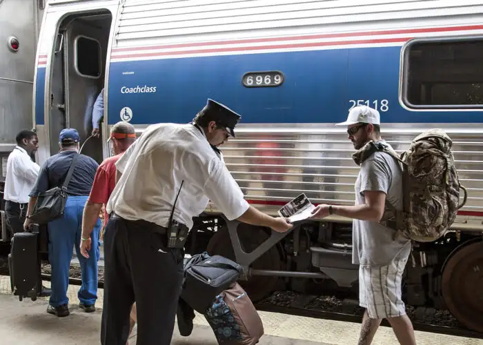 boarding amtrak train car