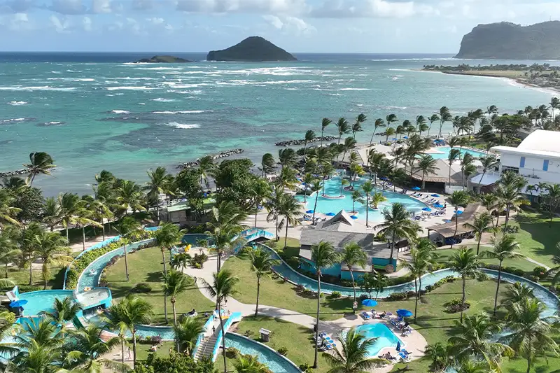 Aerial view of the waterpark at Coconut Bay Beach Resort & Spa