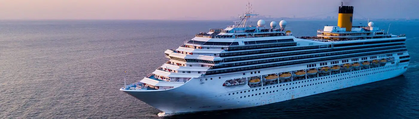 Aerial view large cruise ship at sea, Passenger cruise ship vessel