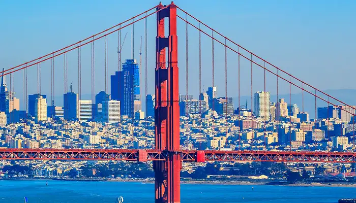 Panorama of the Golden Gate bridge and San Francisco skyline