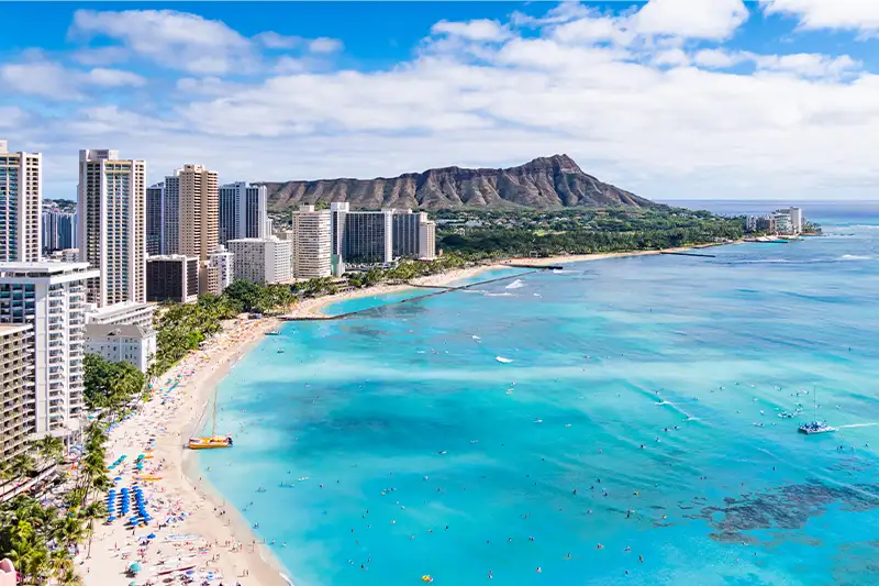 Waikiki Beach and Diamond Head Crater in Hawaii