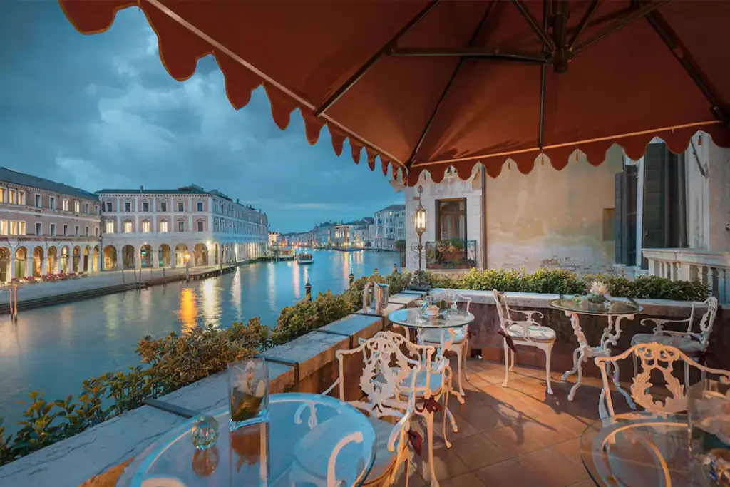 View looking down the canal from the terrace of the Hotel Al Ponte Antico