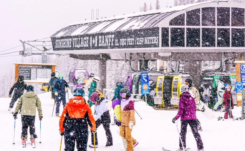 Many people skiing at Banff Sunshine Village