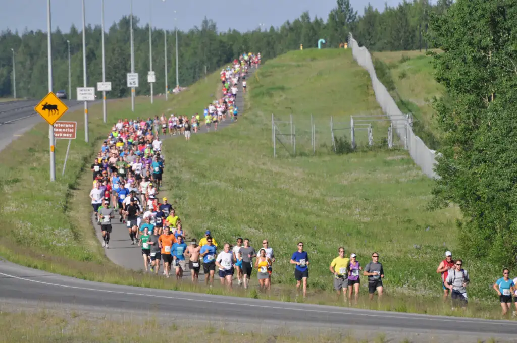 Runners participating in Anchorage's Mayor's Marathon