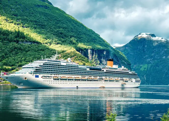 cruise ship in Geiranger port, western Norway