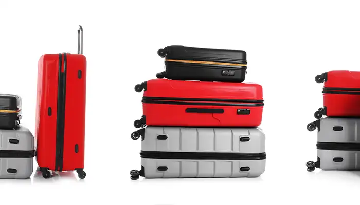 Set of different suitcases on white background. Banner design