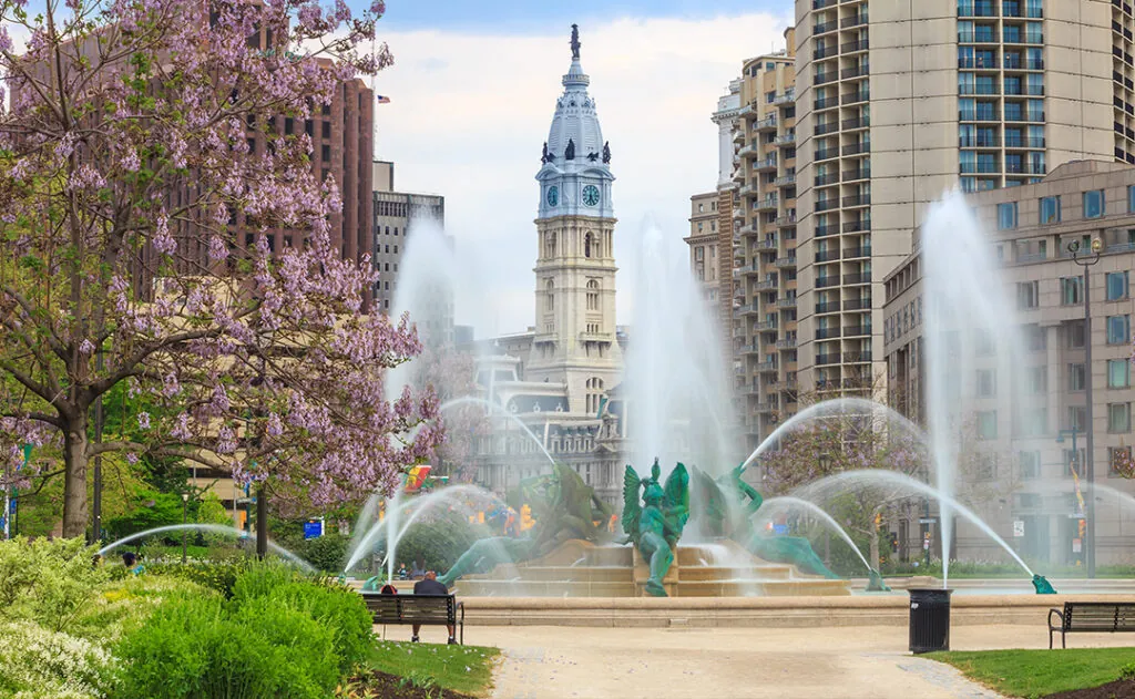 Swann Memorial Fountain With City Hall In The Background
