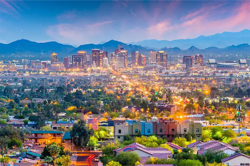 Skyline of Phoenix, Arizona at dusk