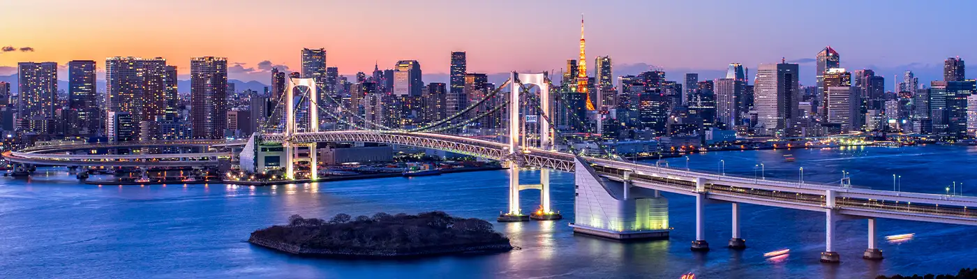 Rainbow Bridge Panorama in Tokyo, Japan