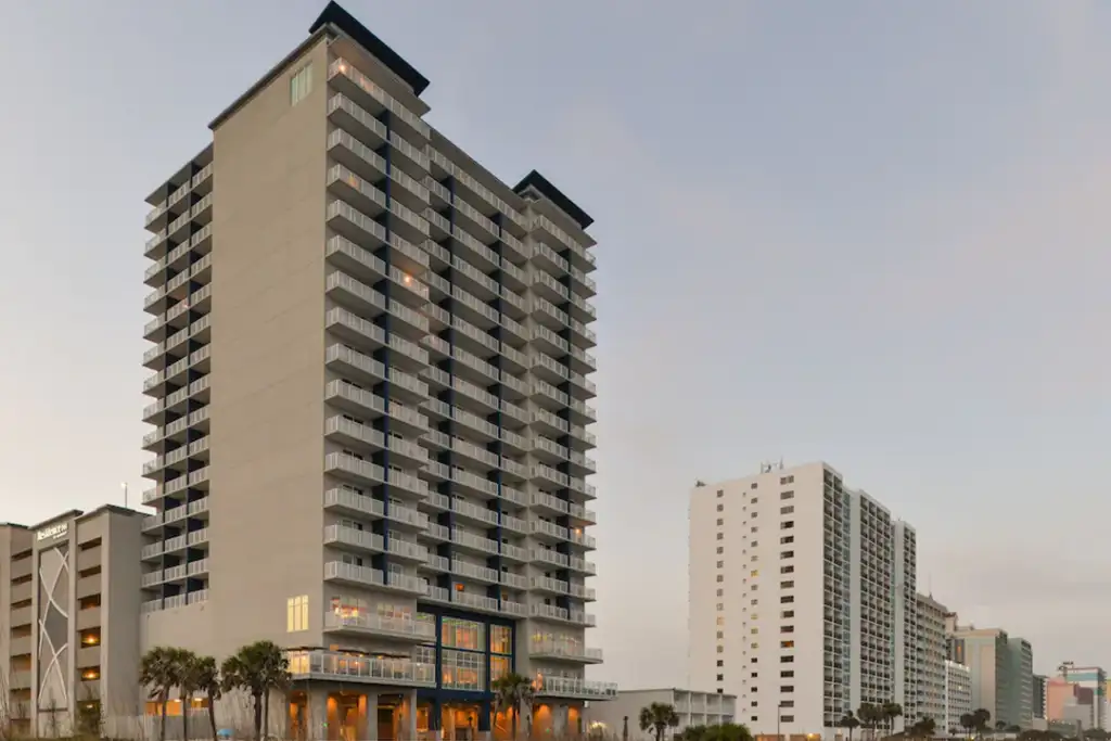 Angled view of the Residence Inn by Marriott Myrtle Beach Oceanfront looking up to the right