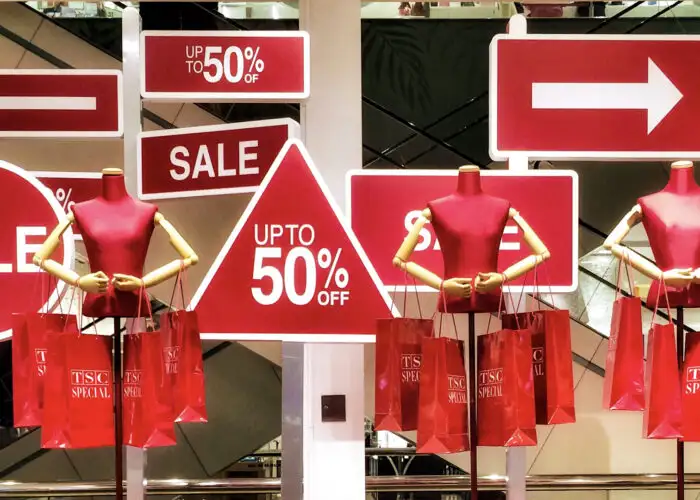 window display showing sales