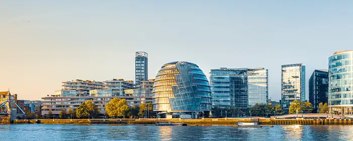 Panoramic view at the skyline of London during sunrise