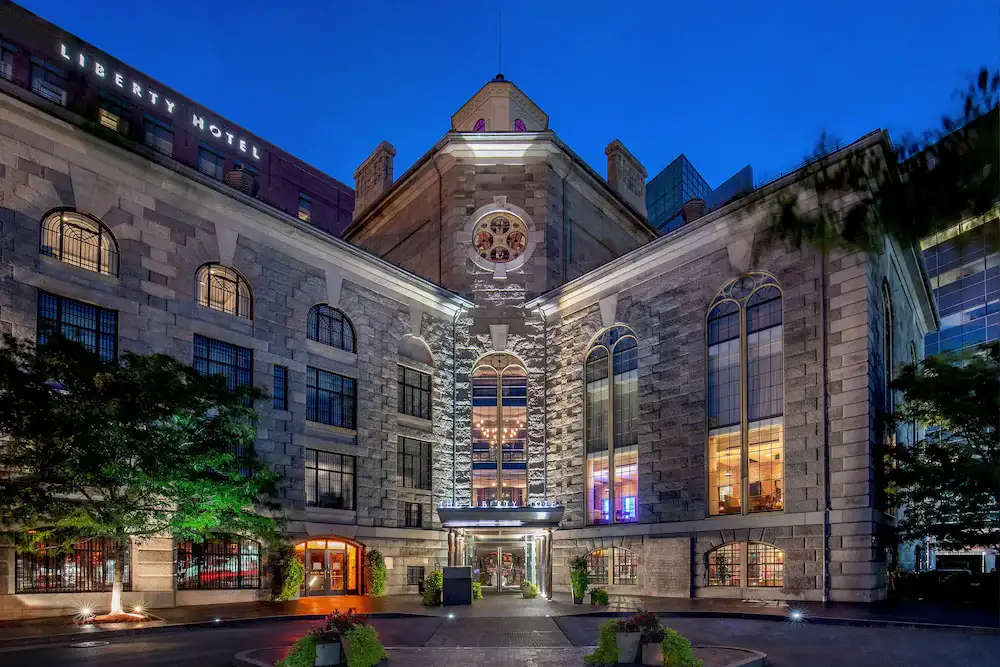 Front entrance of the The Liberty Hotel in Boston, Massachusetts, United States