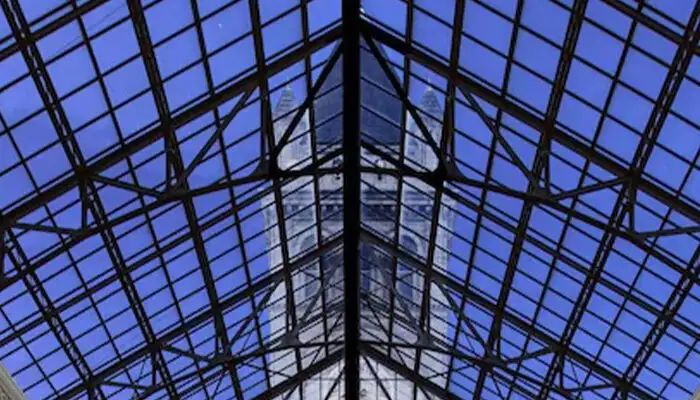 View out the glass ceiling at Waldorf Astoria, Washington DC