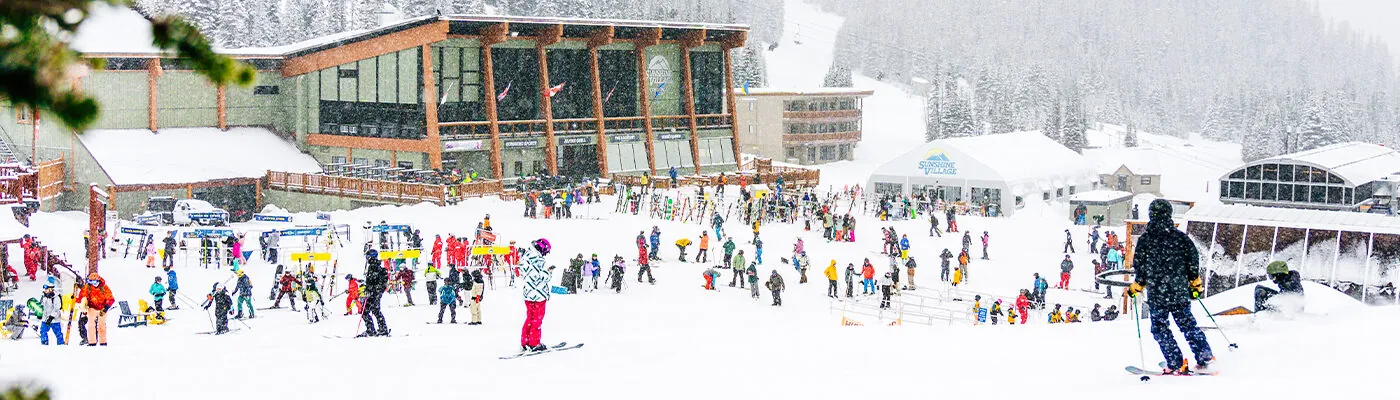 Many people skiing outside at Banff Sunshine Village